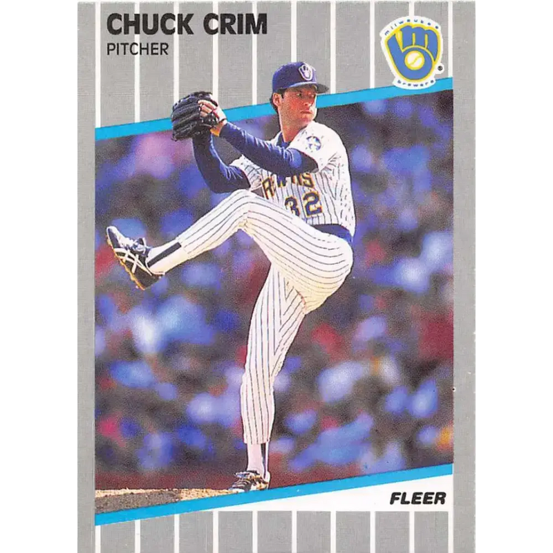 1989 Fleer #183 Chuck Crim EX Excellent Milwaukee Brewers Baseball Card - Baseball Card Single