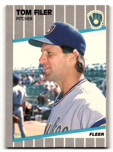 Original gloss Tom Filer Milwaukee baseball card from 1989 Fleer #185 Filer Milwaukee Brewers