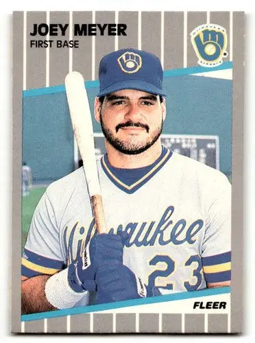 Original gloss Joey Meyer Milwaukee Brewers baseball card from 1989 Fleer series