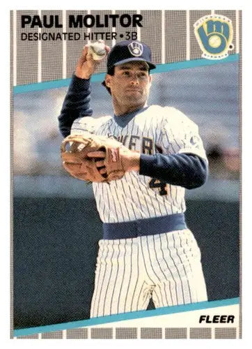 Vintage Paul Molitor Milwaukee Brewers baseball card with original gloss from 1989 Fleer