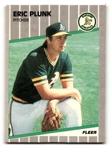 Original gloss of Eric Plunk Oakland baseball card from 1989 Fleer series