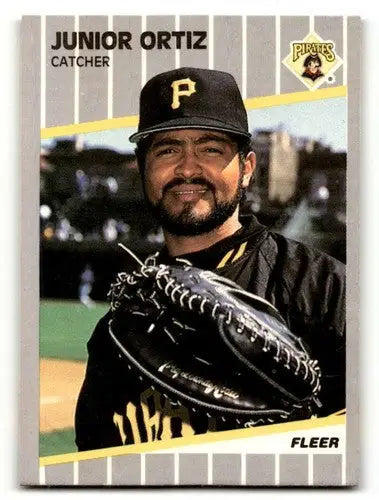 Original gloss Junior Ortiz Pittsburgh Pirates baseball card from 1989 Fleer #215