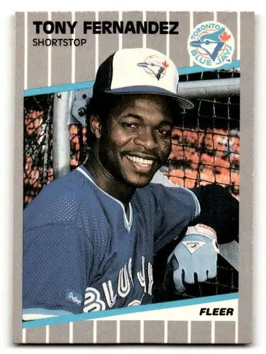 Original gloss Tony Fernandez Toronto baseball card in 1989 Fleer #231 Fernandez Toronto Blue Jays collectible