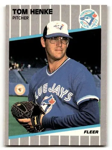 Original gloss Tom Henke Toronto baseball card from 1989 Fleer #235 henke toronto blue