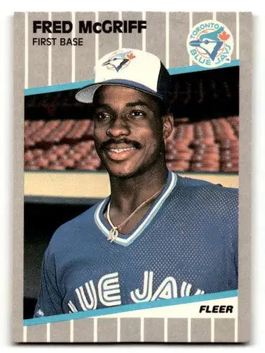 Fred McGriff Toronto baseball card from 1989 Fleer #240 featuring McGriff Toronto Blue Jays