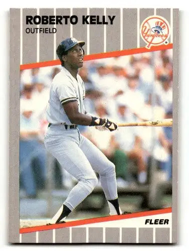 Roberto Kelly Yankees baseball card with original gloss from 1989 Fleer series