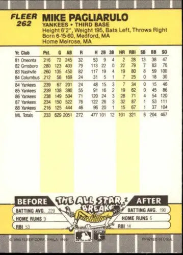 1989 Fleer Mike Pagliarulo baseball card with original gloss NM-MT Yankees UER