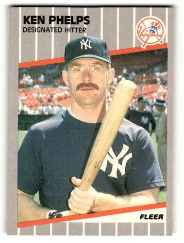 Original gloss Ken Phelps Yankees baseball card from 1989 Fleer #264 NM Near M