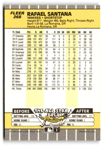 Rafael Santana baseball card from 1989 Fleer #268, perfect for trading cards collection