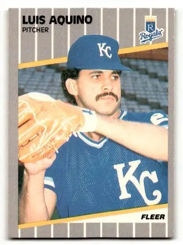 Luis Aquino Kansas baseball card from 1989 Fleer series, NM-MT condition