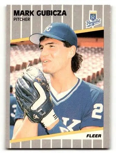 1989 Fleer Mark Gubicza Kansas baseball card with original gloss displaying gubicza kansas city
