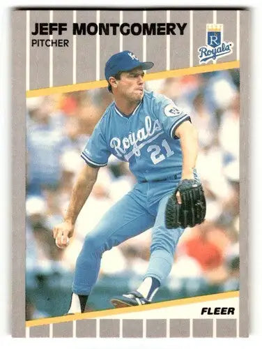 Original gloss Jeff Montgomery Kansas baseball card from 1989 Fleer Kansas City Royals
