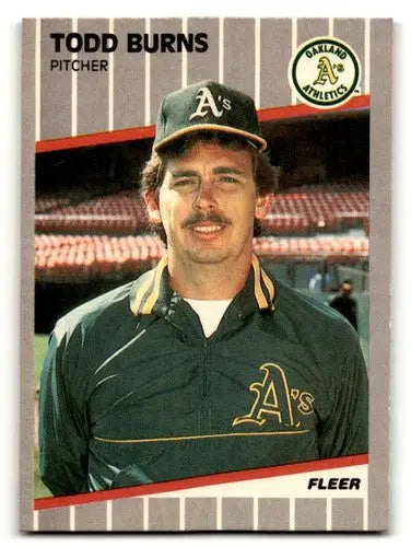 Original gloss Todd Burns Oakland baseball card from 1989 Fleer #3 Burns Oakland Athletics