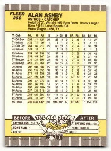 Alan Ashby Houston baseball card from 1989 Fleer #350b featuring Alan Ashby of the Houston Astros