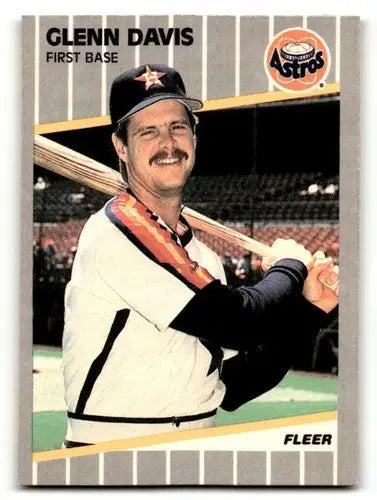 Original gloss Glend Davis Houston baseball card from 1989 Fleer #355 showing Davis Houston Astros