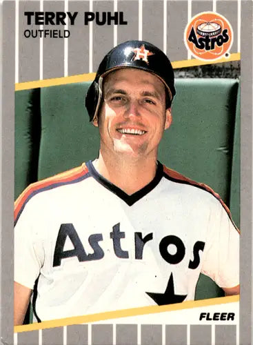 Original gloss 1989 Fleer Terry Puhl baseball card featuring Astros player Simply Sandoval