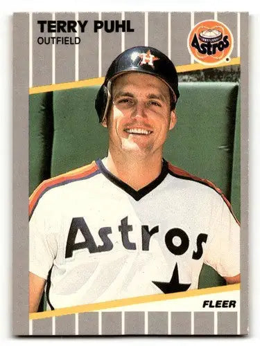 Original gloss 1989 Fleer Terry Puhl Houston Astros baseball card, Puhl Houston Astros collectible