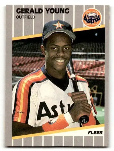 Original gloss Gerald Young Houston Astros baseball card from 1989 Fleer #370