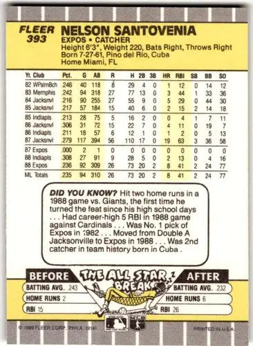 Nelson Santovenia baseball card from 1989 Fleer with original gloss, also known as simply Sandoval