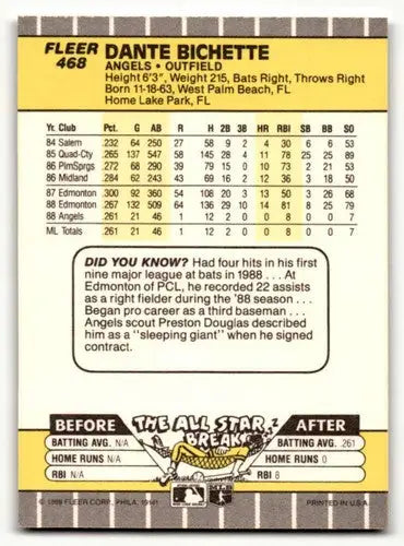 1989 Fleer #468 Dante Bichette California Angels Baseball Cards EX/N ID:58299 - Baseball Card Single