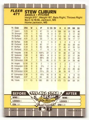 1989 Fleer Stew Cliburn California Angels baseball card with original gloss
