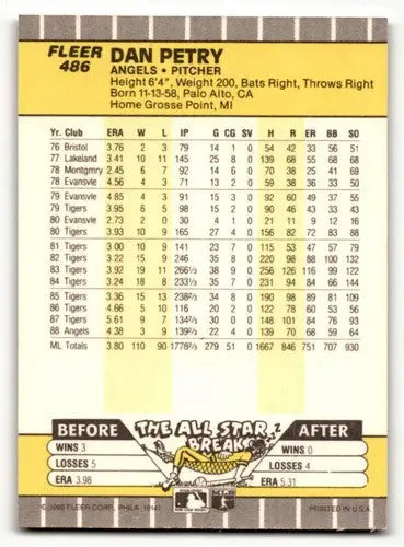 Dan Petry California Angels baseball card from 1989 Fleer #486, NM near M condition