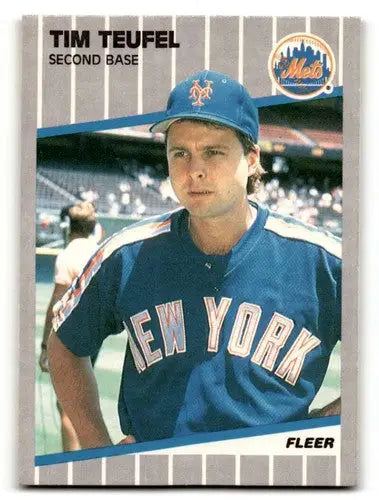 Original gloss Tim Teufel Mets baseball card from 1989 Fleer #50 NM near mint