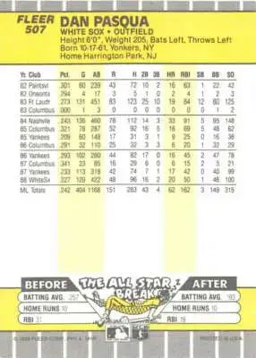 1989 Fleer #507 Dan Pasqua NM Near Mint White Sox - Baseball Card Single