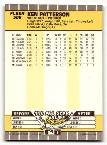 1989 Fleer #508 Ken Patterson Chicago White Sox Baseball Cards NM Ne ID:60635 - Baseball Card Single