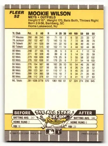 1989 Fleer #52 Mookie Wilson New York Mets Baseball Cards NM Near Mi ID:54497 - Baseball Card Single