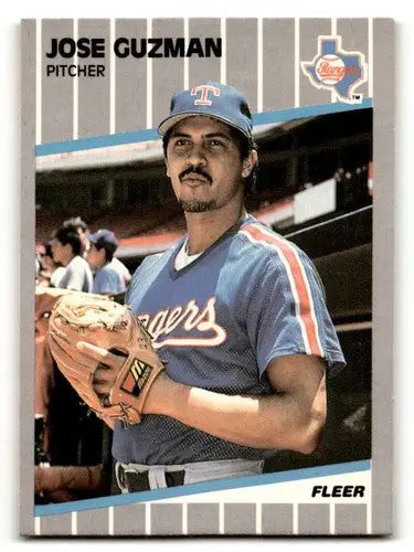 Original gloss Jose Guzman Texas Rangers baseball card from 1989 Fleer #520 in NM condition