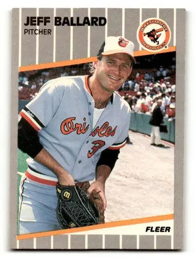1989 Fleer Jeff Ballard Baltimore Orioles baseball card showing Jeff Ballard playing for the Baltimore Orioles