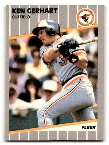 Original gloss 1989 Fleer Ken Gerhart Baltimore Orioles baseball card featuring Gerhart Baltimore Orioles print