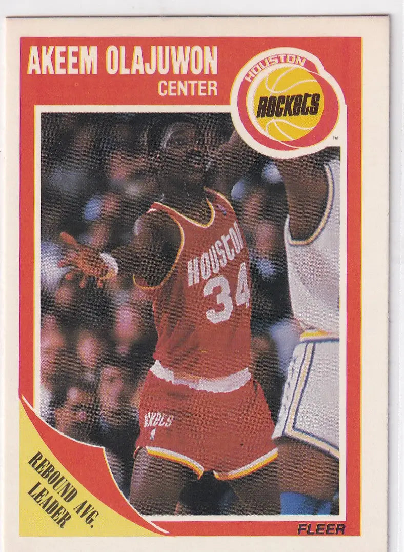 1989 FLEER #61 AKEEM OLAJUWON REBOUND LEADER- HOUSTON ROCKETS - Basketball Card Single