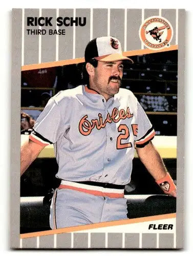 1989 Fleer Rick Schu Baltimore Orioles baseball card NM Near Mint featuring Rick SchuBaltimore