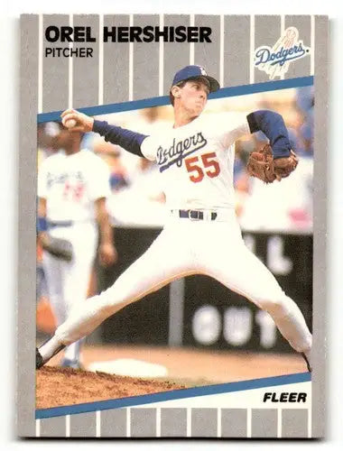 Orel Hershiser Los Angeles Dodgers baseball card with original gloss from 1989 Fleer