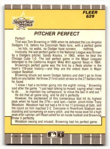 Baseball card back of Tom Browning Cincinnati Reds 1989 Fleer card NM-MT