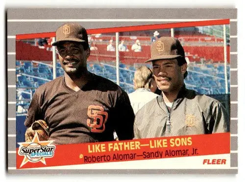 Original gloss baseball card of Sandy Alomar Jr. and Roberto Alomar from SSS San Diego