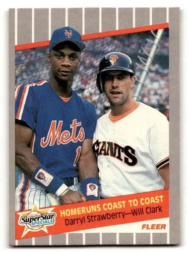 Original gloss baseball card featuring Darryl Strawberry and Will Clark from New York Mets