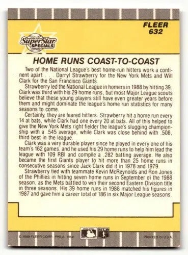 Baseball card back featuring original gloss of Darryl Strawberry and New York Mets