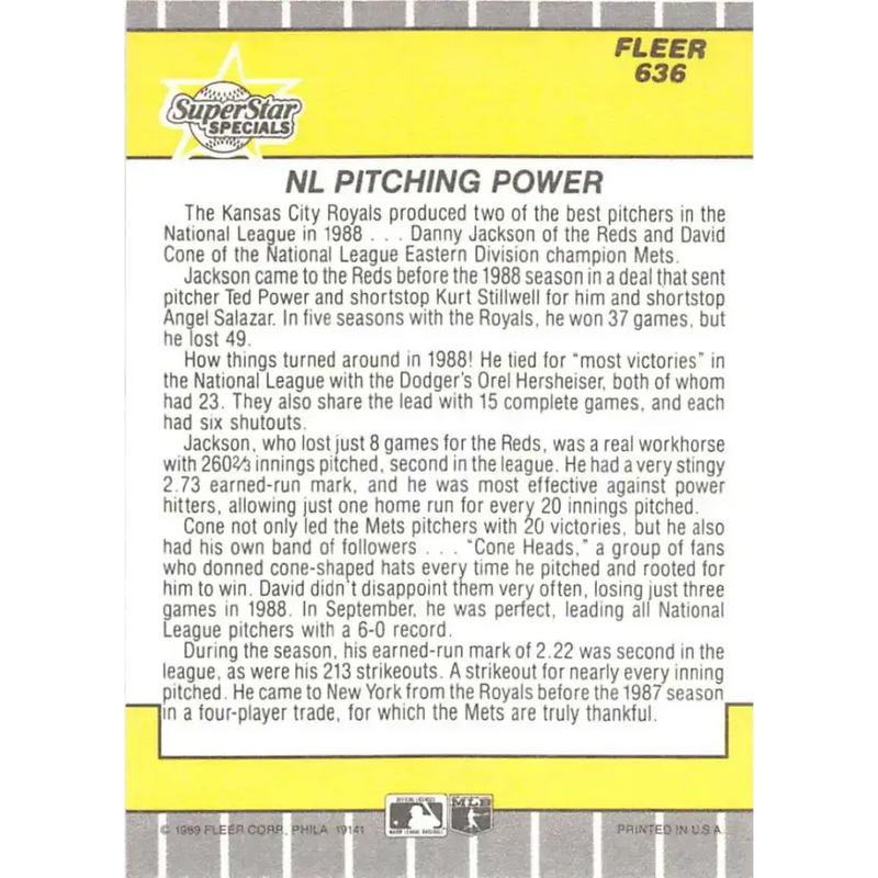 1989 Fleer #636 David Cone/Danny Jackson EX Excellent Cincinnati Reds/New York Mets Baseball Card - Baseball Card Single