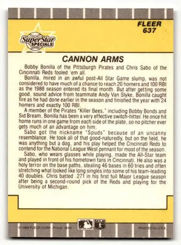 Original gloss baseball card back featuring Chris Sabo and Bobby Bonilla from 1989 Fleer