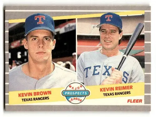 Baseball card featuring Kevin Brown and Kevin Reimer with original gloss from 1989 Fleer