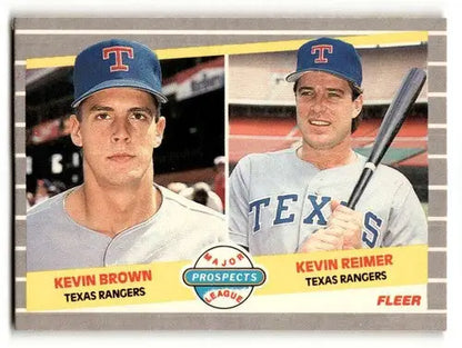 Baseball card featuring Kevin Brown and Kevin Reimer with original gloss from 1989 Fleer