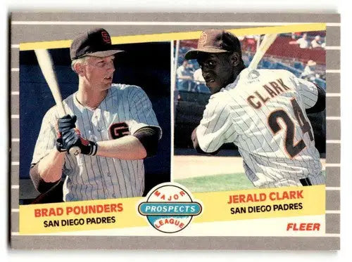 Original gloss baseball card of Brad Pounders and Jerald Clark from 1989 Fleer