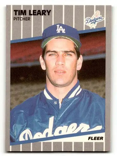 Original gloss Tim Leary Los Angeles Dodgers baseball card from 1989 Fleer #65