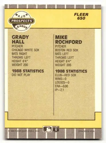 1989 Fleer #650 Grady Hall / Mike Rochford MLP RC Chicago White Sox ID:60681 - Baseball Card Single