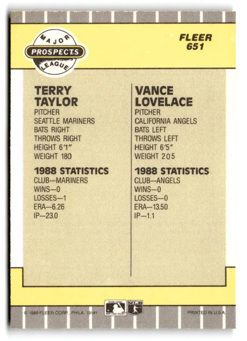 1989 Fleer #651 Terry Taylor / Vance Lovelace - Baseball Card Single
