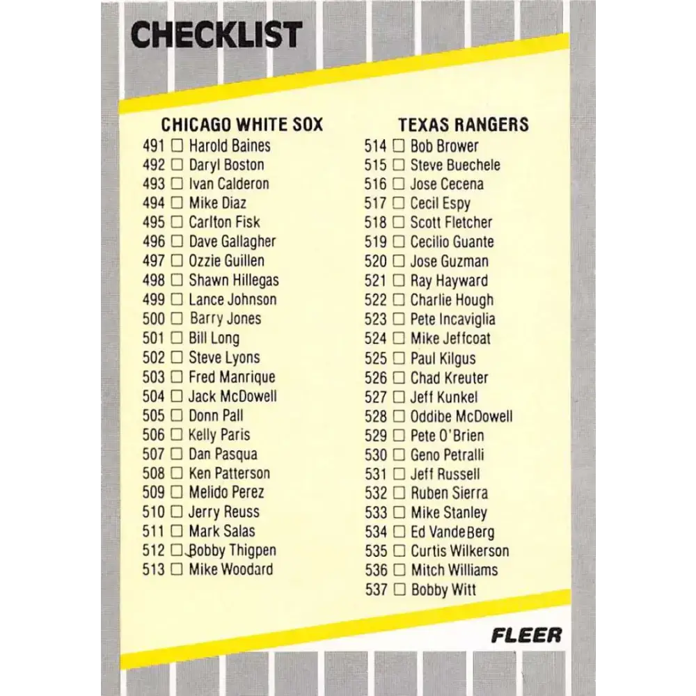 1989 Fleer #659 Checklist White Sox/Rangers Mariners/Phillies EX Excellent Chicago White Sox/Texas Rangers/Seattle