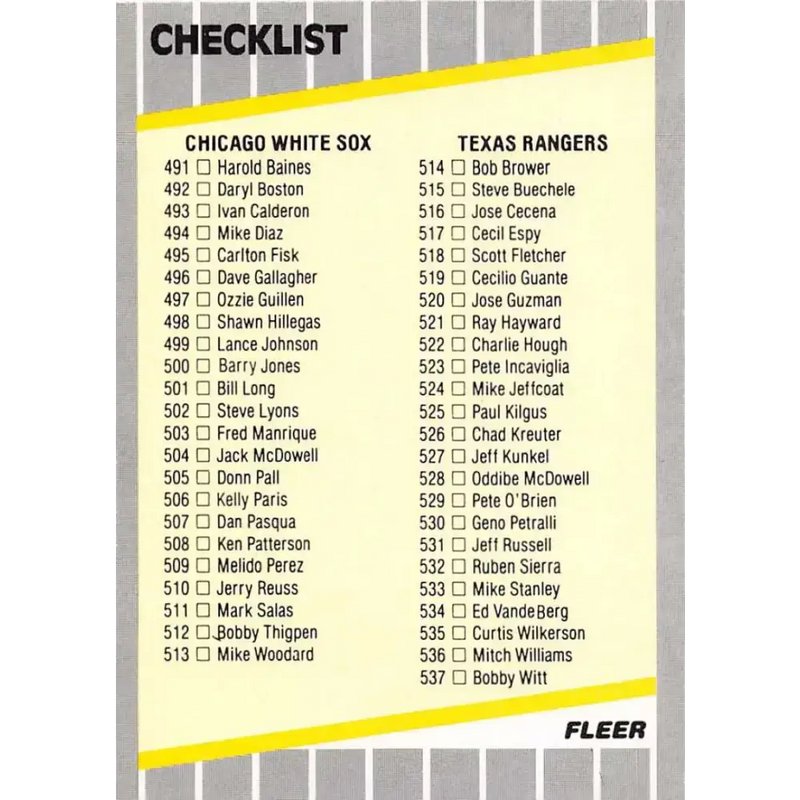 1989 Fleer #659 Checklist White Sox/Rangers Mariners/Phillies EX Excellent Chicago White Sox/Texas Rangers/Seattle